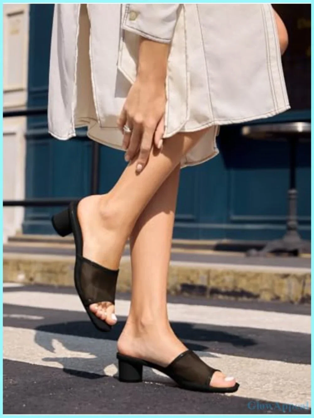 Women's Square Open Toe Chunky Heel Slide Sandals Mesh Slip On Mules